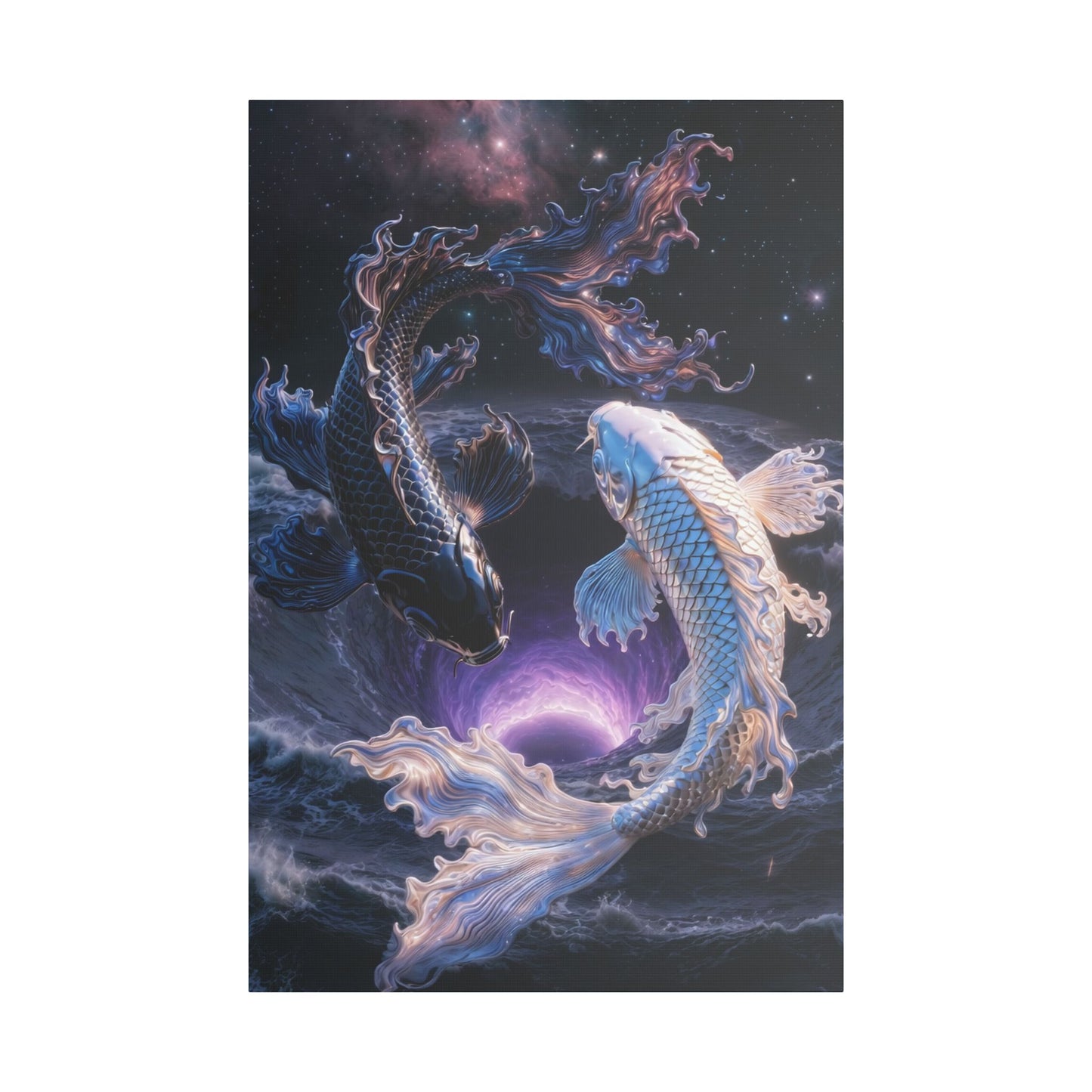 Koi Yin Yang Canvas Print — Mystic Galaxy Fish Wall Art (Stretched Satin Canvas)