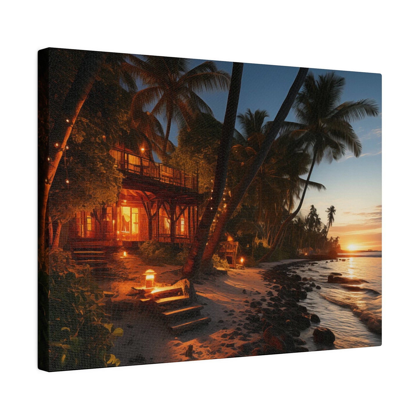 Sunset Tropical Beach House ©2024 - Matte Canvas, Stretched, 0.75"