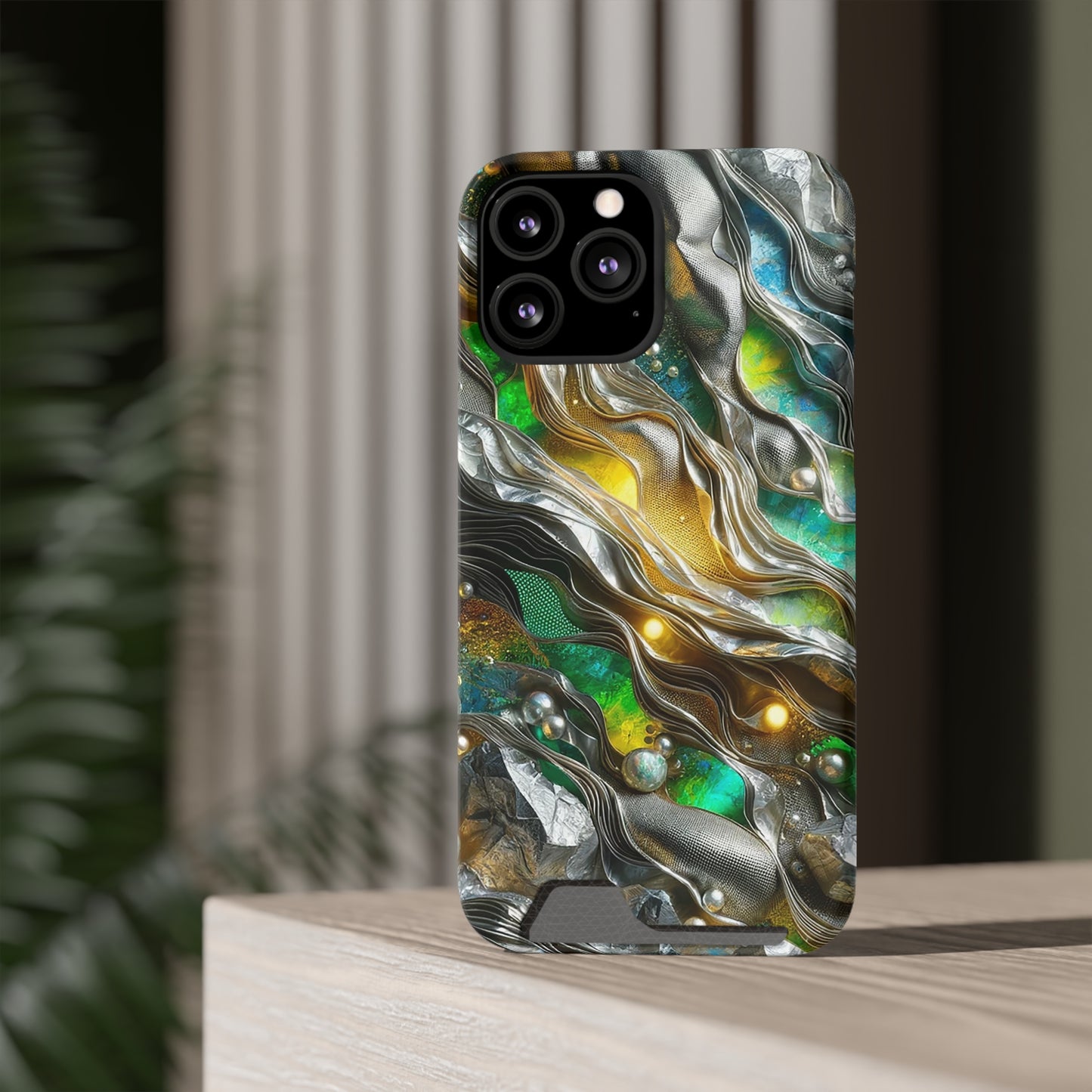 Phone Case with Card Holder - Chromatic Ribbons ©2024