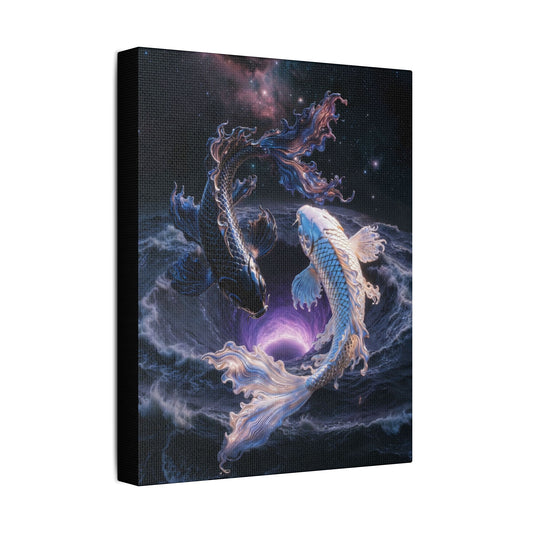 Koi Yin Yang Canvas Print — Mystic Galaxy Fish Wall Art (Stretched Satin Canvas)