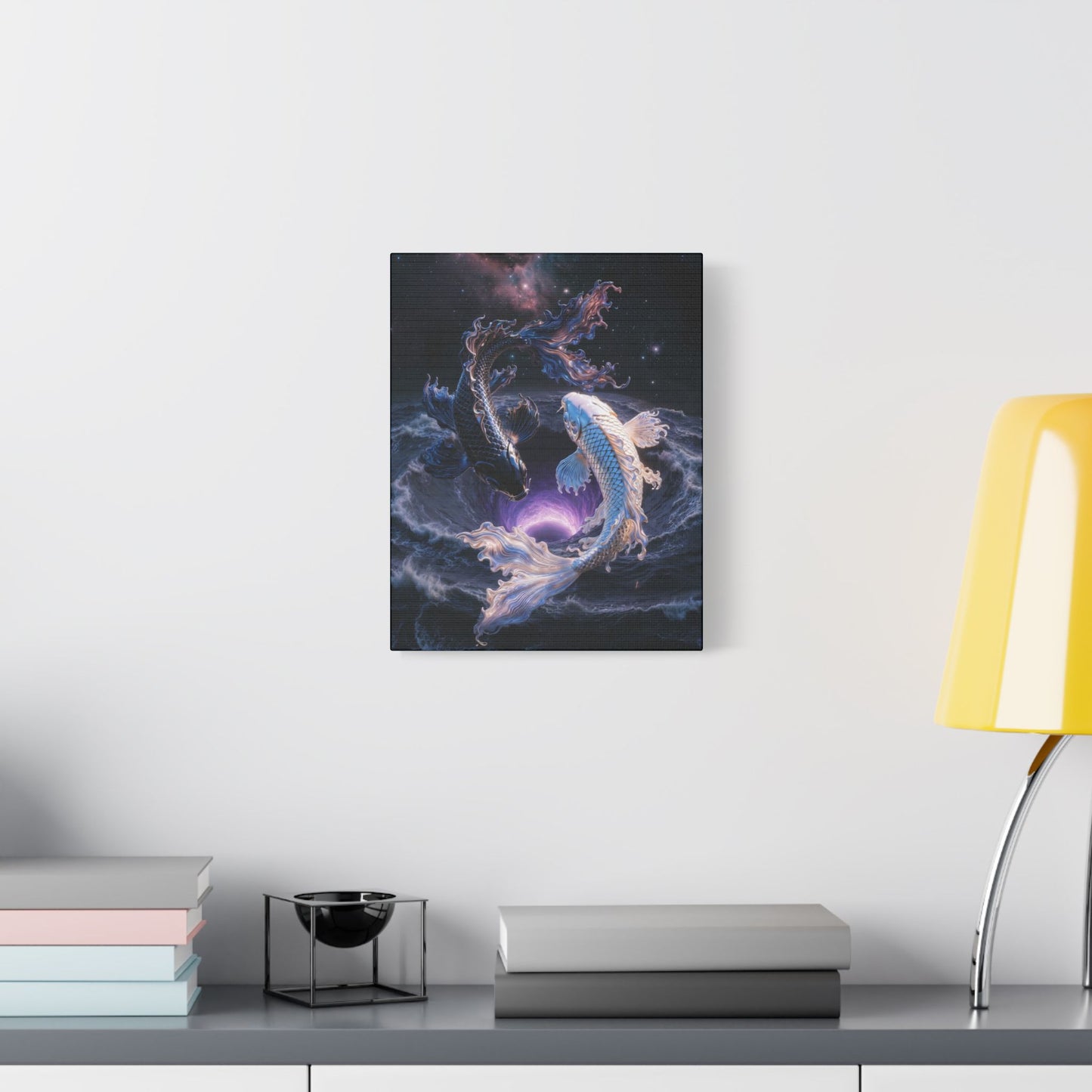 Koi Yin Yang Canvas Print — Mystic Galaxy Fish Wall Art (Stretched Satin Canvas)