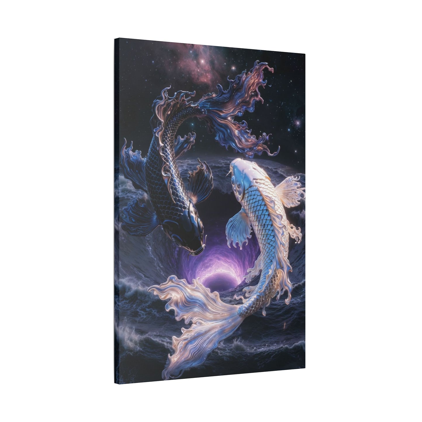 Koi Yin Yang Canvas Print — Mystic Galaxy Fish Wall Art (Stretched Satin Canvas)